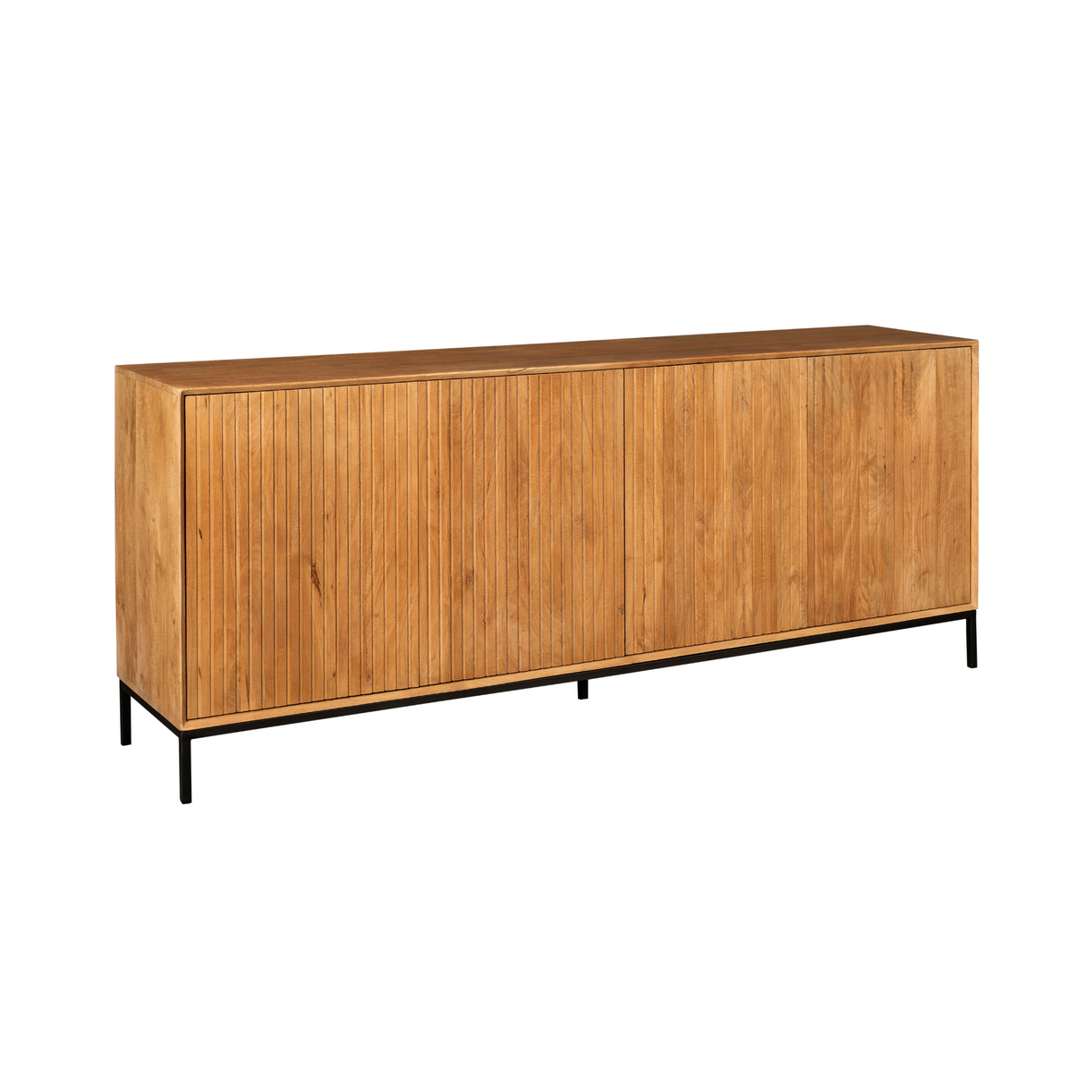 Sideboard - Naturfarbenes Mangoholz, Vertikale Lamellenfront, Grifflose Türen, 210 cm – Madison | Starfurn