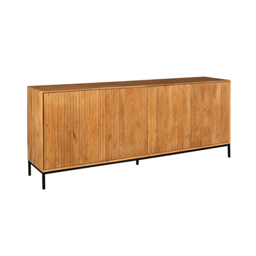 Sideboard - Naturfarbenes Mangoholz, Vertikale Lamellenfront, Grifflose Türen, 210 cm – Madison | Starfurn