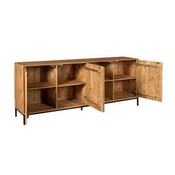 Sideboard - Naturfarbenes Mangoholz, Vertikale Lamellenfront, Grifflose Türen, 210 cm – Madison | Starfurn