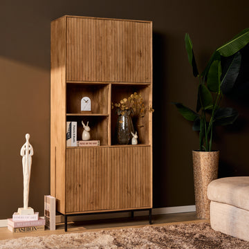 schrank – Natürliches Mangoholz, Vertikale Latten, Offene Fächer – Madison | Starfurn