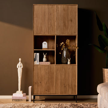 schrank – Natürliches Mangoholz, Vertikale Latten, Offene Fächer – Madison | Starfurn