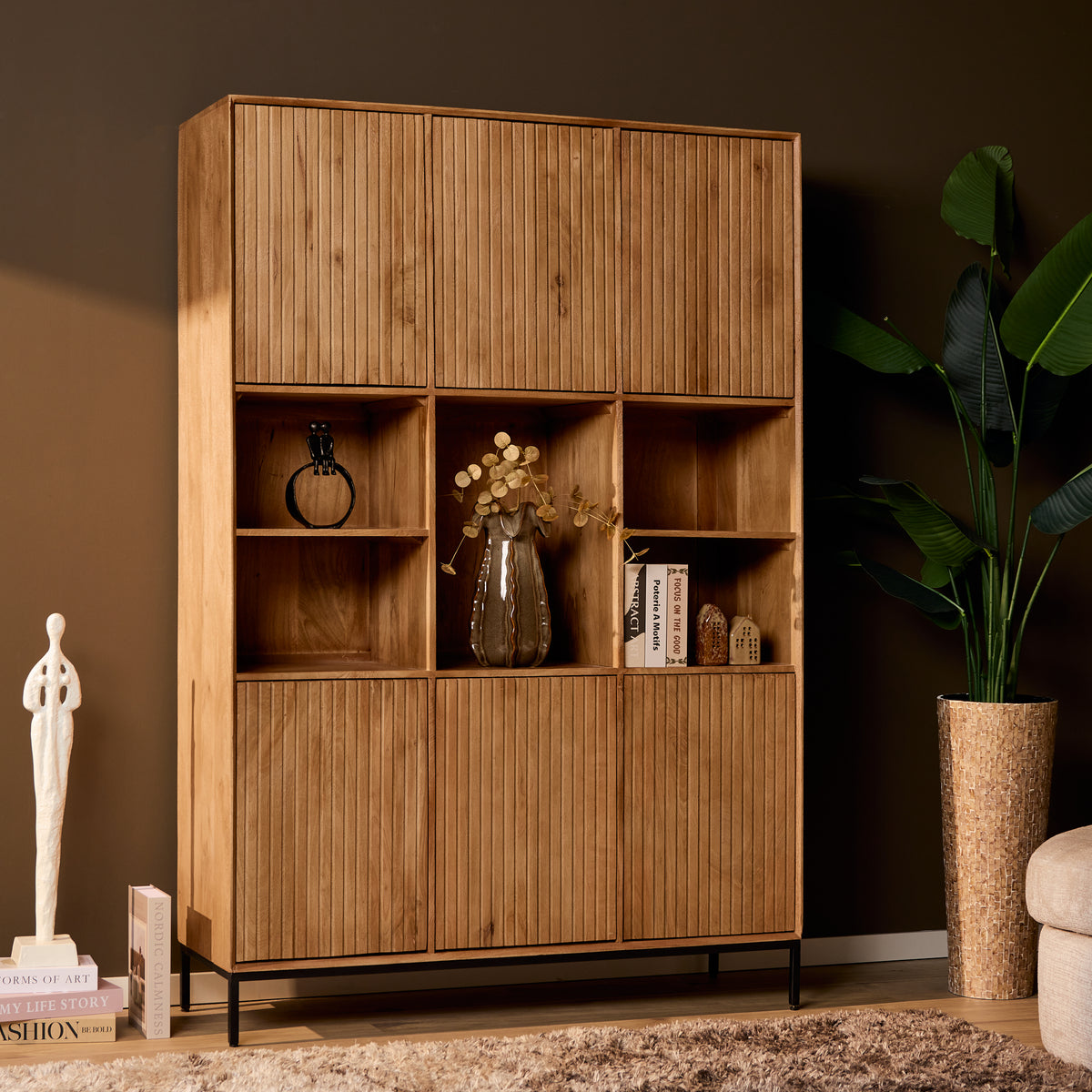 Shelf – Mango Wood, Slat Pattern, Metal Frame XL – Madison | Starfurn