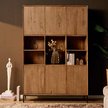 schrank – Mangoholz, Lattenmuster, Metallgestell XL – Madison | Starfurn