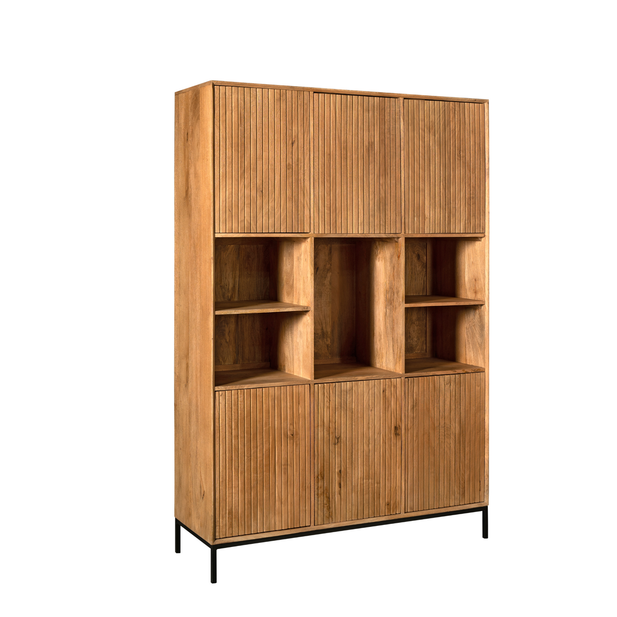 Shelf – Mango Wood, Slat Pattern, Metal Frame XL – Madison | Starfurn