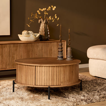 Coffee Table – Round Design, Mango Wood Tabletop, Metal Frame – Madison | Starfurn