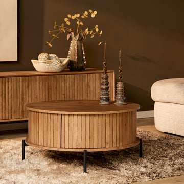 Couchtisch – Rundes Design, Mangoholz Tischplatte, Metallgestell – Madison | Starfurn