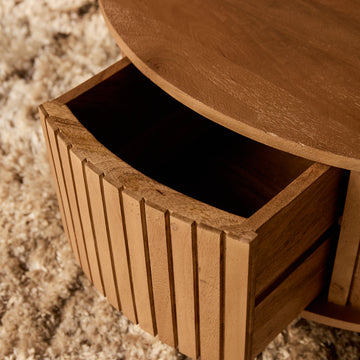 Couchtisch – Rundes Design, Mangoholz Tischplatte, Metallgestell – Madison | Starfurn