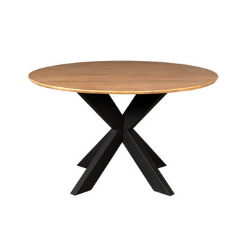 Esszimmertisch - Runde Form, Naturfarbenes Mangoholz, Schwarzes Metallgestell, 110 cm – Madison | Starfurn