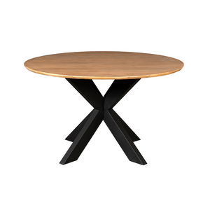 Esszimmertisch - Runde Form, Naturfarbenes Mangoholz, Schwarzes Metallgestell, 110 cm – Madison | Starfurn