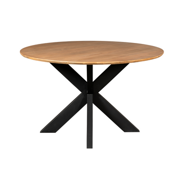 Esszimmertisch - Runde Form, Naturfarbenes Mangoholz, Schwarzes Metallgestell, 110 cm – Madison | Starfurn