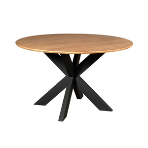 Esszimmertisch - Runde Form, Naturfarbenes Mangoholz, Schwarzes Metallgestell, 110 cm – Madison | Starfurn