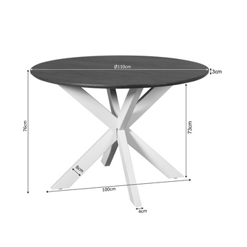 Esszimmertisch - Runde Form, Naturfarbenes Mangoholz, Schwarzes Metallgestell, 110 cm – Madison | Starfurn