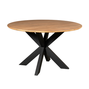 Esszimmertisch - Runde Form, Naturfarbenes Mangoholz, Schwarzes Metallgestell, 130 cm – Madison | Starfurn