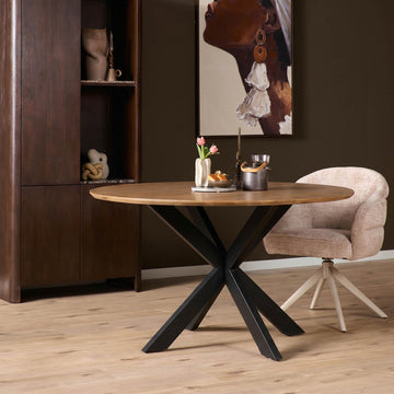 Dining Table – Mango Wood, Natural Color, Black Metal Frame – Madison | Starfurn