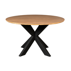 Esszimmertisch - Runde Form, Naturfarbenes Mangoholz, Schwarzes Metallgestell, 130 cm – Madison | Starfurn
