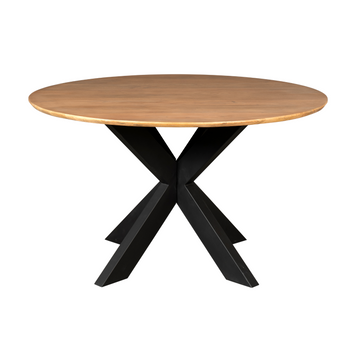 Esszimmertisch - Runde Form, Naturfarbenes Mangoholz, Schwarzes Metallgestell, 130 cm – Madison | Starfurn