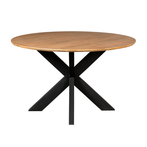 Esszimmertisch - Runde Form, Naturfarbenes Mangoholz, Schwarzes Metallgestell, 130 cm – Madison | Starfurn