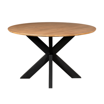 Esszimmertisch - Runde Form, Naturfarbenes Mangoholz, Schwarzes Metallgestell, 130 cm – Madison | Starfurn