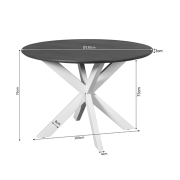 Esszimmertisch - Runde Form, Naturfarbenes Mangoholz, Schwarzes Metallgestell, 130 cm – Madison | Starfurn