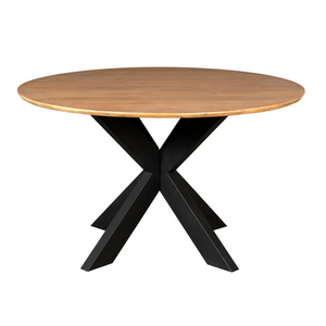 Dining Table – Mango Wood Material, Black Metal Frame, Round Design – Madison | Starfurn