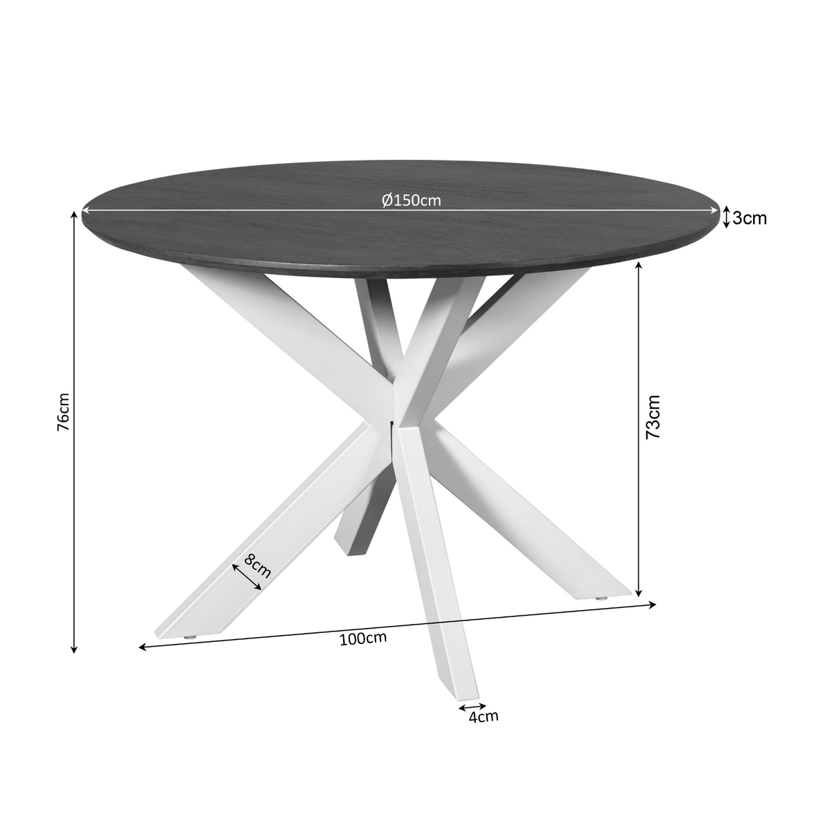 Dining Table – Mango Wood Material, Black Metal Frame, Round Design – Madison | Starfurn