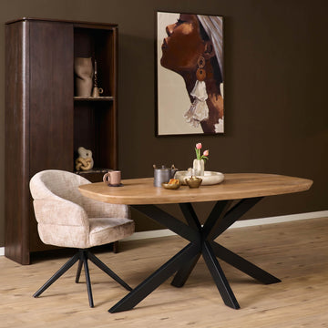Dining Table – Mango Wood, Black Metal, Natural Look – Madison | Starfurn