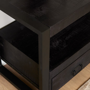 TV unit – Mango wood, Black Lacquered Details, Drawers & Open Compartment, Metal Frame & Handles – Boaz Black | Starfurn