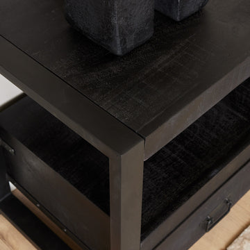 TV-Möbel - Mangoholz Schwarz, Drei Schubladen, Offenes Fach, 150 cm – Boaz | Starfurn