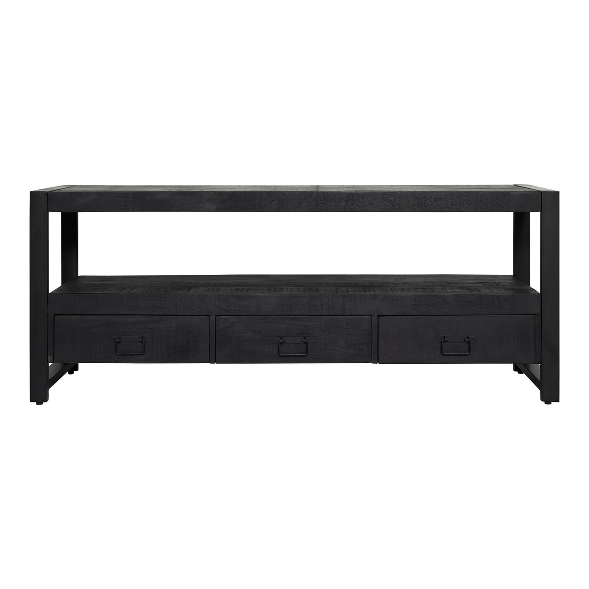 TV-Möbel - Mangoholz Schwarz, Drei Schubladen, Offenes Fach, 150 cm – Boaz | Starfurn