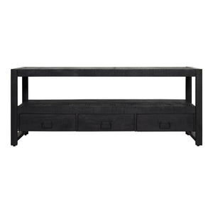 TV-Möbel - Mangoholz Schwarz, Drei Schubladen, Offenes Fach, 150 cm – Boaz | Starfurn