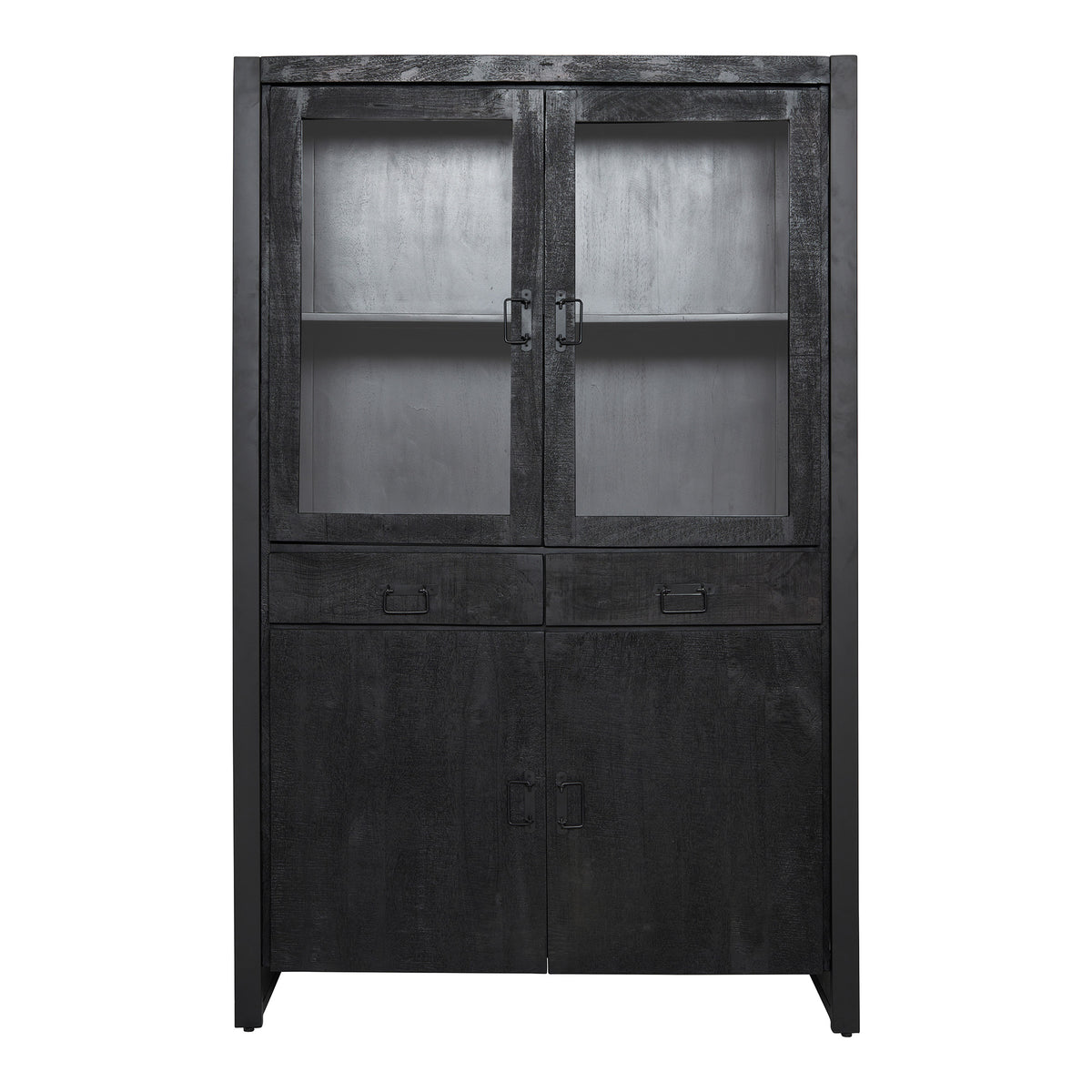 Display Cabinet – Black Mango Wood, Black Metal, Modern Wood Inlay – Boaz | Starfurn