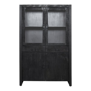 Display Cabinet – Black Mango Wood, Black Metal, Modern Wood Inlay – Boaz | Starfurn