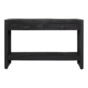 Beistelltisch - Mangoholz Schwarz, Zwei Schubladen, Schwarzes Gestell, 120 cm – Boaz | Starfurn