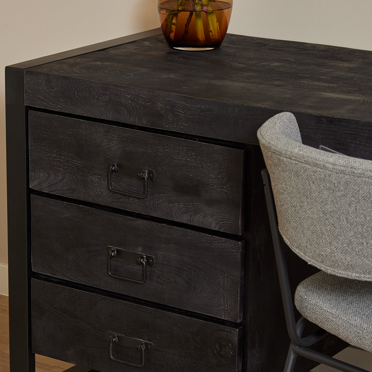 Desk – Mango Wood, Three Drawers, Metal Frame – Boaz | Starfurn