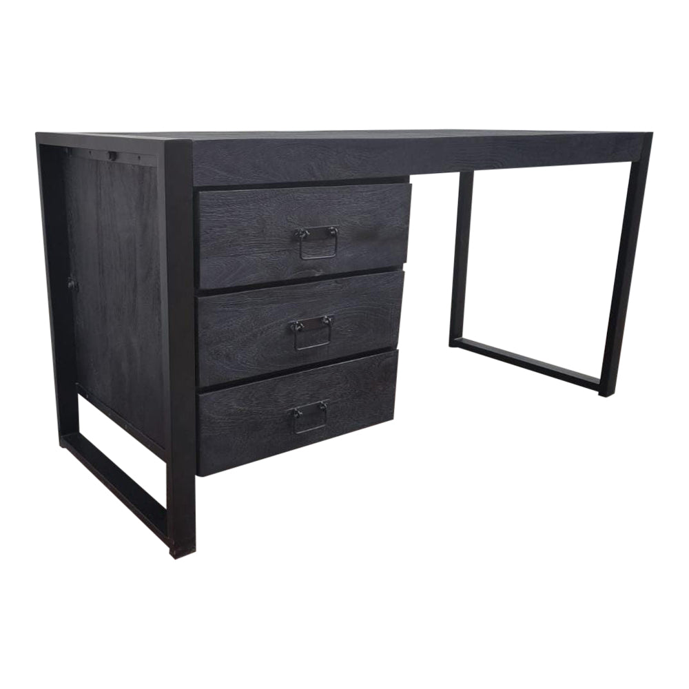 Desk – Mango Wood, Three Drawers, Metal Frame – Boaz | Starfurn