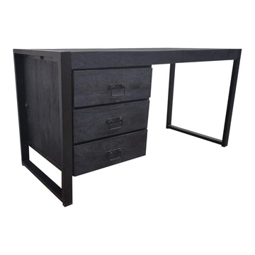 Schreibtisch - Mangoholz Schwarz, Drei Schubladen, Metallgestell, 145 cm – Boaz | Starfurn