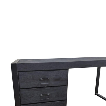 Schreibtisch - Mangoholz Schwarz, Drei Schubladen, Metallgestell, 145 cm – Boaz | Starfurn