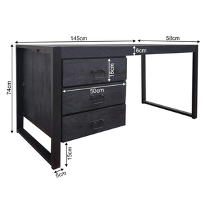 Desk – Mango Wood, Three Drawers, Metal Frame – Boaz | Starfurn