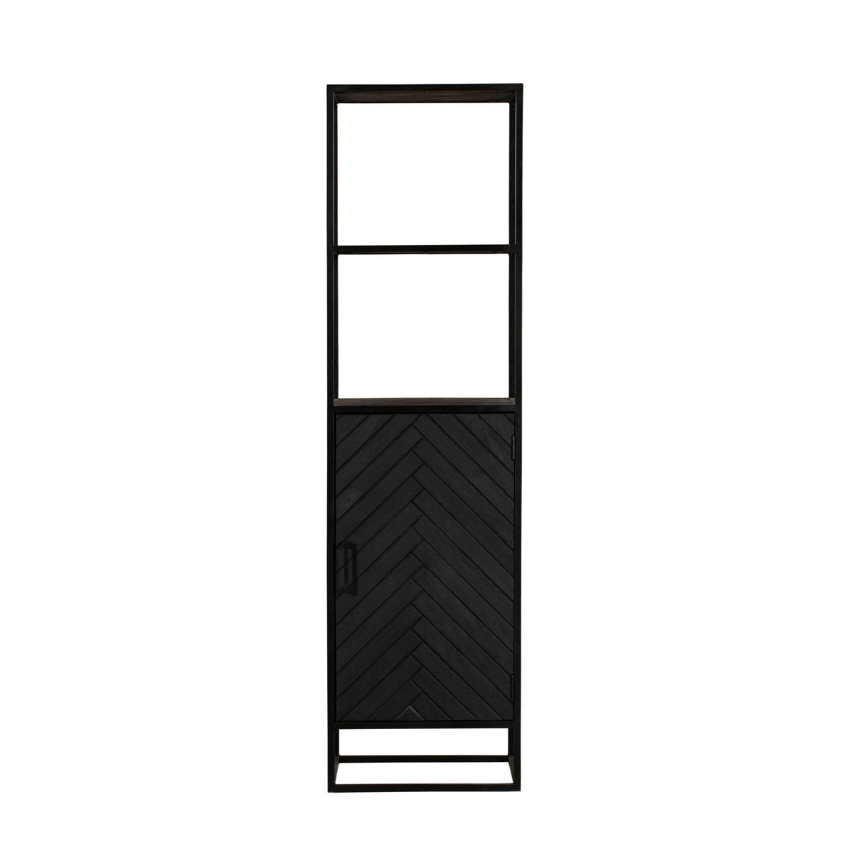 Bookcase – Sandblasted Solid Mango Wood, Door with Herringbone Inlay, Metal Frame & Handle – New York | Starfurn