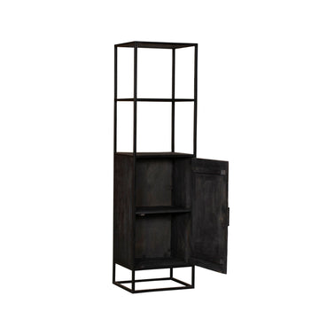 Bookcase – Sandblasted Solid Mango Wood, Door with Herringbone Inlay, Metal Frame & Handle – New York | Starfurn