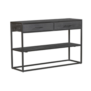 Beistelltisch - Mangoholz Schwarz, Zwei Schubladen, Metallgestell, 120 cm – New York | Starfurn