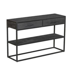 Beistelltisch - Mangoholz Schwarz, Zwei Schubladen, Metallgestell, 120 cm – New York | Starfurn