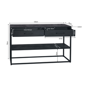 Beistelltisch - Mangoholz Schwarz, Zwei Schubladen, Metallgestell, 120 cm – New York | Starfurn