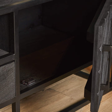 TV-Möbel - Mangoholz Schwarz, Fischgrätmuster, Offenes Fach, 180 cm – New York | Starfurn