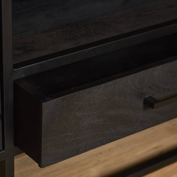 TV-Möbel - Mangoholz Schwarz, Fischgrätmuster, Offenes Fach, 180 cm – New York | Starfurn