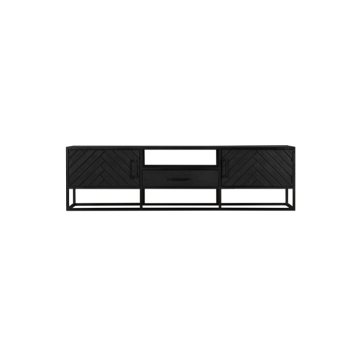 TV Unit – Herringbone Pattern, Sandblasted Mango Wood, Metal Frame – New York | Starfurn
