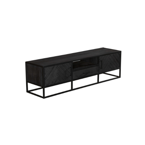 TV Unit – Herringbone Pattern, Sandblasted Mango Wood, Metal Frame – New York | Starfurn