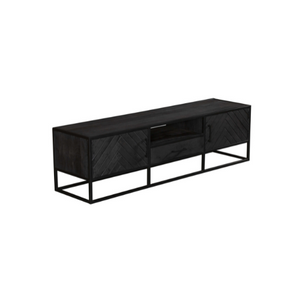 TV Unit – Herringbone Pattern, Sandblasted Mango Wood, Metal Frame – New York | Starfurn