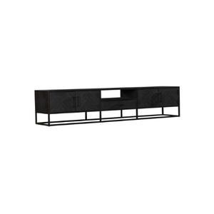 TV Unit – Herringbone Pattern, Sandblasted Mango Wood, Metal Frame – New York | Starfurn