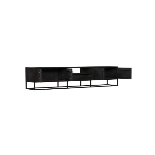 TV Unit – Herringbone Pattern, Sandblasted Mango Wood, Metal Frame – New York | Starfurn